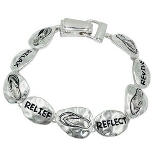 Beach Theme Bracelet RELAX RELIEF REFLECT REVIVE - Silver Tone Flip Flop